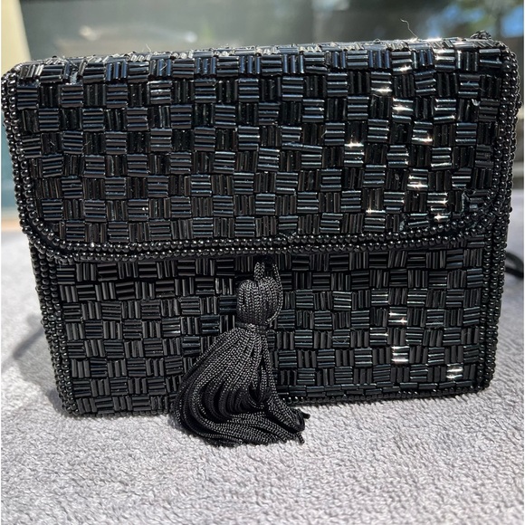 Alfred Sung black beaded formal evening bag - Picture 3 of 8